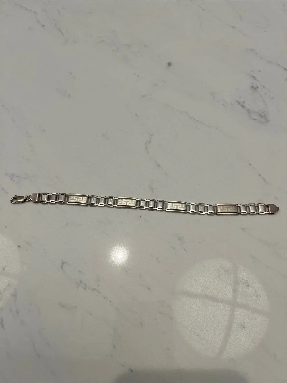 Sterling Silver Link Bracelet with Greek Key Panels